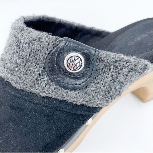 Style & Co Wooden‎ Heeled Black Suede Clog with Knitted Trim and Silver Tag - Picture 8 of 13